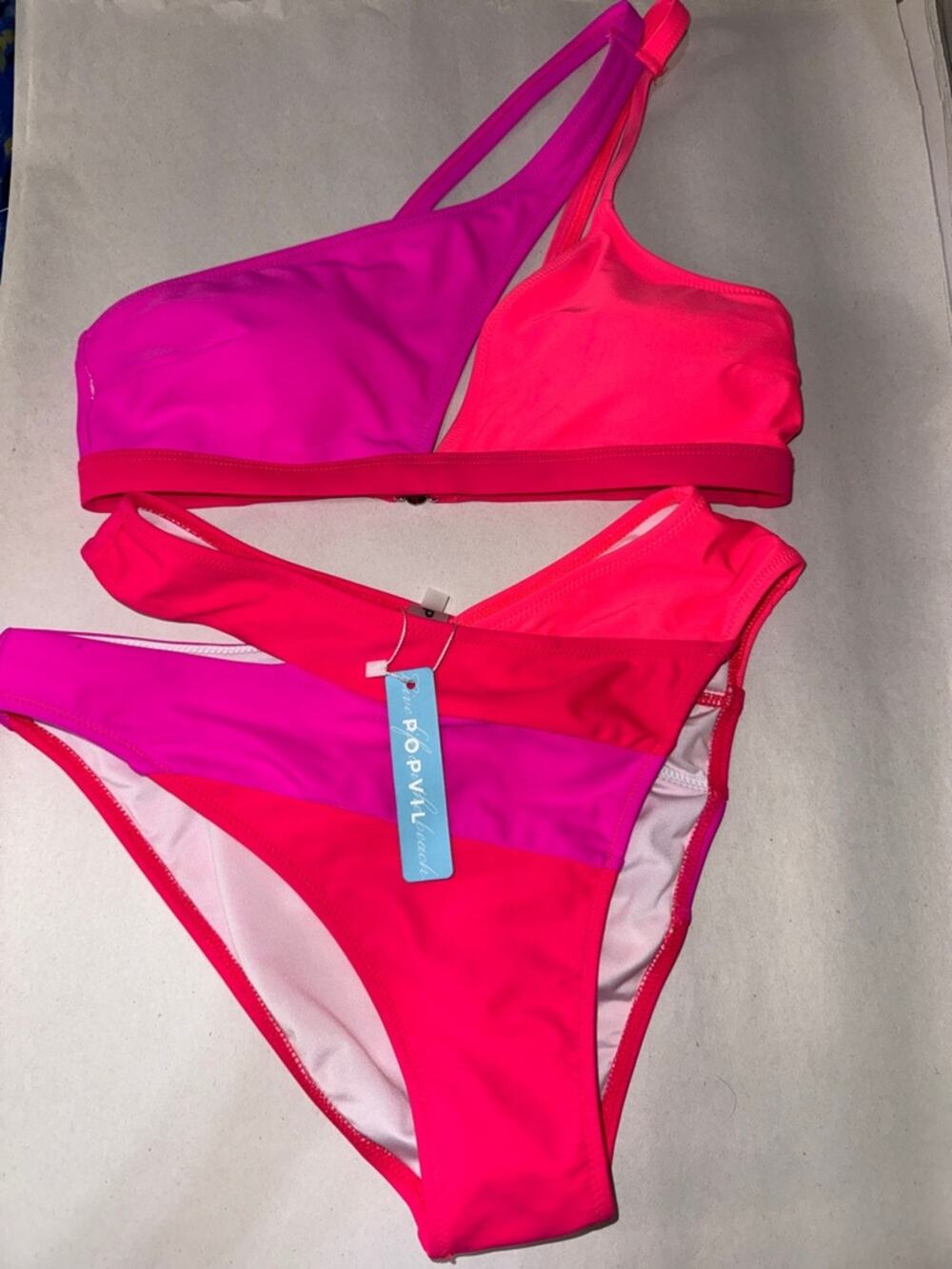 Popvil color block cut out high rise one shoulder swim size small nwt